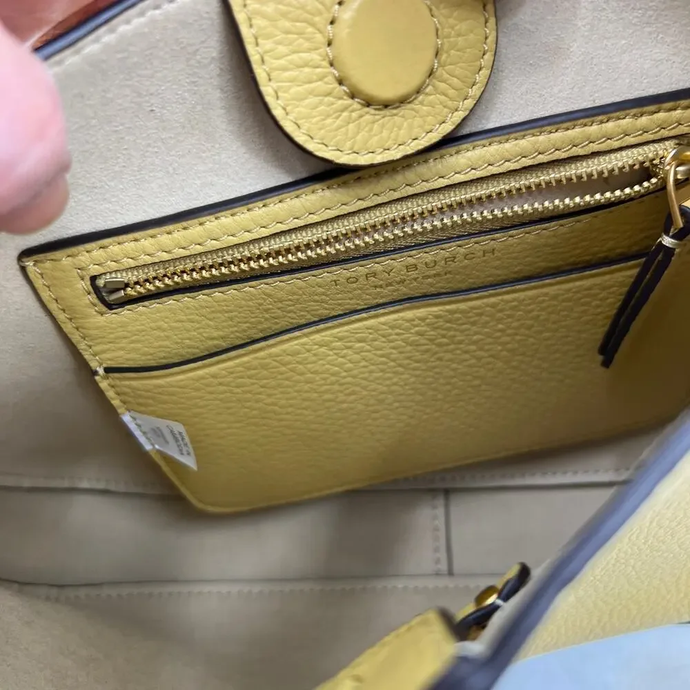 Tory Burch Purse Sunflower Yellow Miller Hobo Bag Pebble Leather Crossbody New - Picture 11 of 15